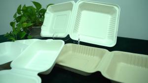 China Take Out Food Sugarcane Packaging Shipping Box Biodegradable Clamshell 3 Compartments Disposable Food,food & Beverage Packaging on sale