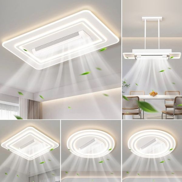 Modern Iron LED 6-Speed Dimmable Smart Bladeless Ceiling Fan with Light and Remote for Hotel Bedroom Decor