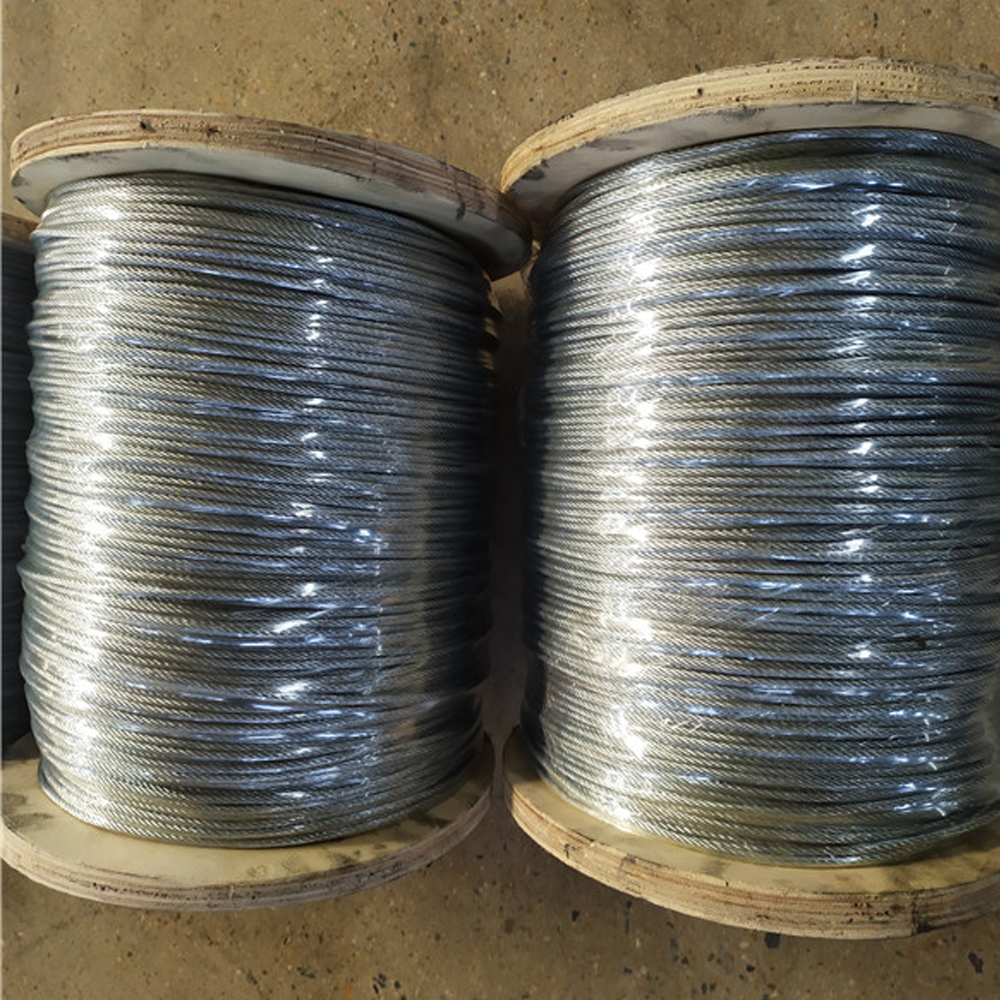 Galvanized Steel Wire Rope Cable 1mm 1.5mm 1.2mm 3mm 6x7 IWS Sliver Galvanized Finish