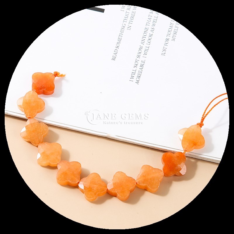 Red Aventurine Amazonite Gem Bead Natural Crystal Clover Shape Stone Loose Bead Strands For Bracelets