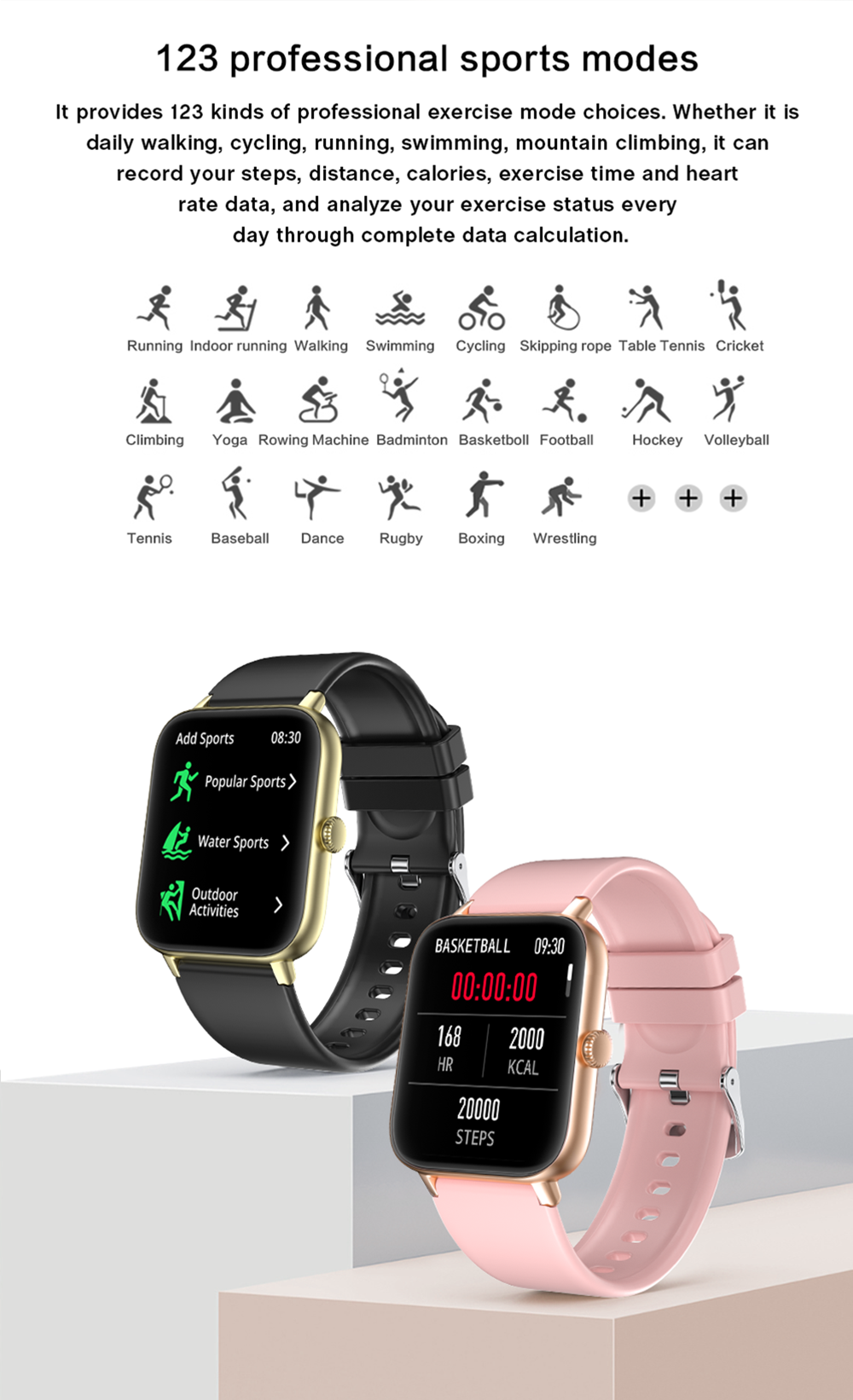 Eraysun Ultra-thin Reloj Smartwatch 1.81" BT Call Sleep BO BP 24/7 Health Monitoring 123+ Sport Modes Da Fit App G90 Smart Watch