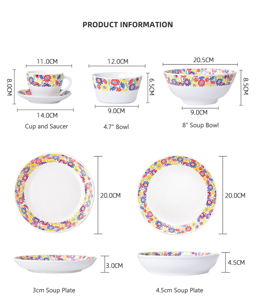 Dinnerware Sets Floral Dinner Plate Ceramic Designed With Cartoon Style
