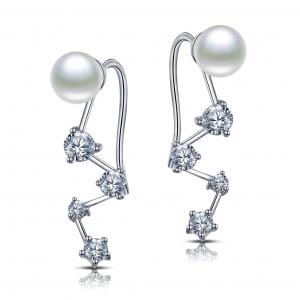 Quality Fresh Water Pearl Cartilage Earrings 925 Silver CZ Earrings 6.0mm Round Pearl wholesale