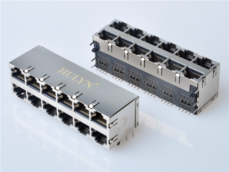 HULYN，RJ45 jacks，Shielded RJ45 Modular Jack Connector, Through Hole Type, Side Entry, 2x4 Ports