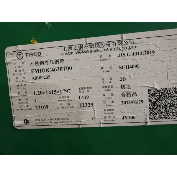 Cold Rolled SS409L Stainless Steel Coil with Polished Surface for Decorative Construction