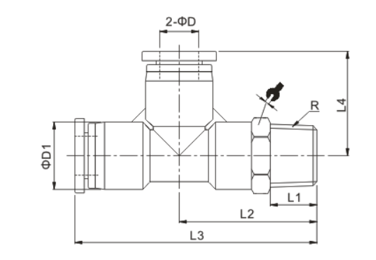 Black colour Branch Tee push - in Male connector Side Thread Tube Fittings