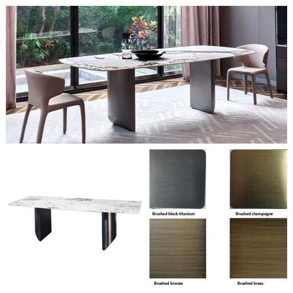 Contemporary Marble Table With Metal Legs , Sleek Modern Glass Dining Table