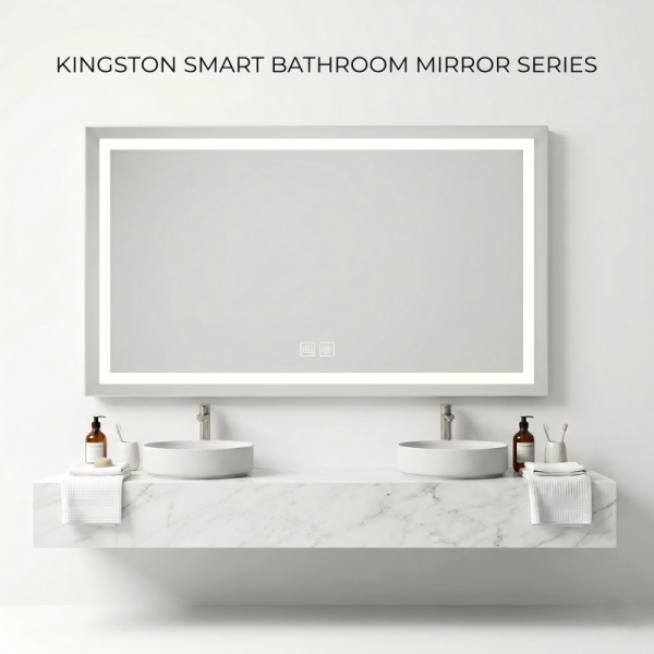 Kingstin Smart LED Bathroom Mirror, Frameless Backlit Wall Mirror, Dimmable 3-Color, Anti-Fog, Motion Sensor, Custom Size