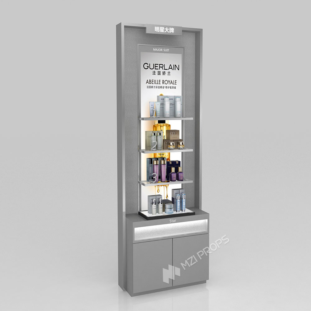 GDR02-BG05 Left Illuminated Skincare Display Cabinet with Multi-Purpose Storage and Modern Style for Department Stores