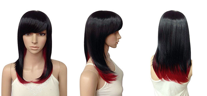 Black T Red Color 16 Inches Long Synthetic Wigs High Heat Resistant Normal Lace For Girls