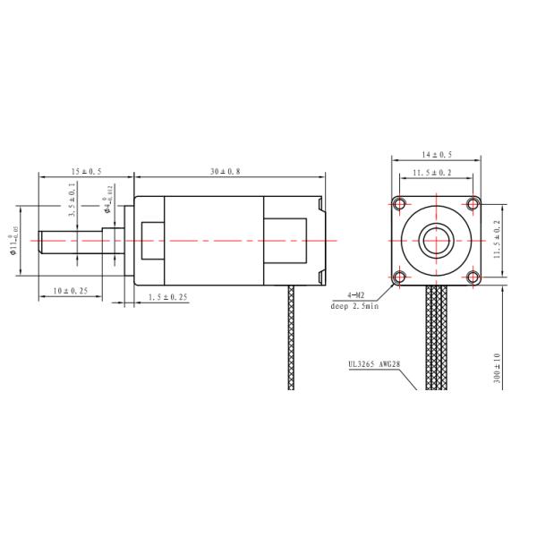 14×14mm Nema 6 Stepper Motor - Dimensional Drawing