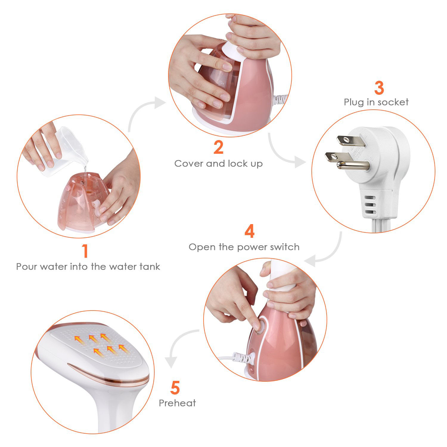 CB CE Approved 1500W Fabric Steamer for Silk 280ml Water Capacity Steam Rate 27-32g/Min
