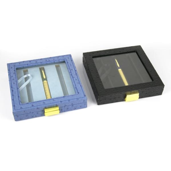 Handmade PU leather Empty Pen Boxes Metal Hinge Closure Customized Logo