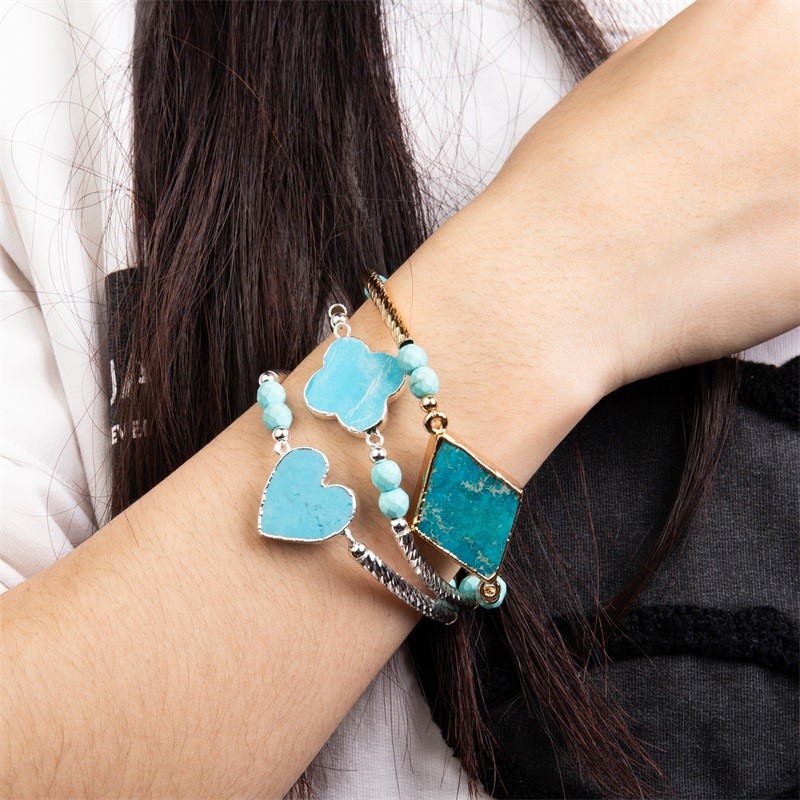 Inner Peace Balance Turquoise Healing Bracelet Natural Diamond Shaped