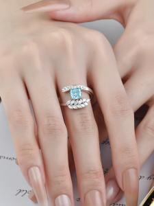 Quality High Clarity Fancy Diamond Rings Blue Cushion Cut Wedding Ring wholesale