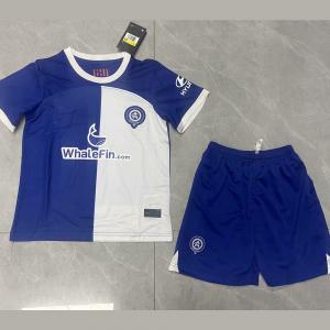 Quality White Blue Kids Soccer Jerseys Twill Jacquard Football Jersey Custom Name wholesale