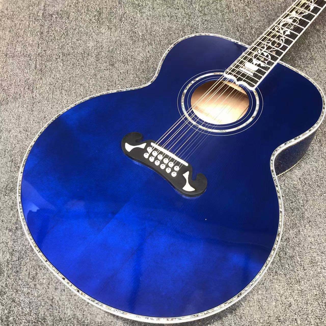 Custom 12 strings Blue color G200 classic acoustic guitar, Solid Sprue top,Factory Custom Maple body guitar