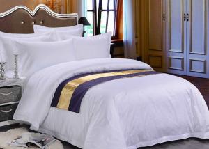 Pure White Sateen Otel Duvet Bedding With Purple Bed Runner