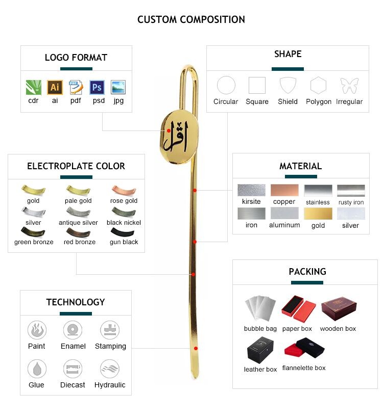Custom Zinc Alloy Brass Metal Bookmark 3D Soft Enamel Book Mark