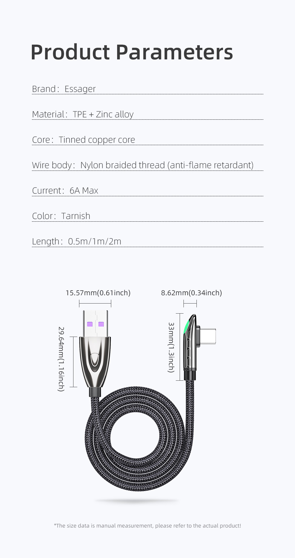 Quick Charge Type C Cable 5A Max USB Type C Cable 0.5M 1M 2M
