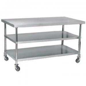 China OEM 3 Layers Stainless Steel Prep Table With Wheels Commercial Work Table on sale