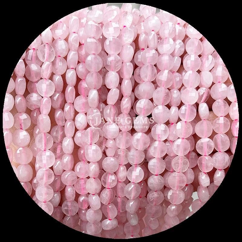 Flat Shape Faceted Beads Crystal Gemstone Round Shape Amethyst Rose Quartz Loose Bead Strands for DIY Jewelry Making