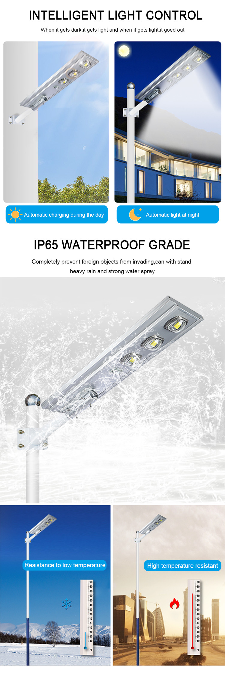 130LM/W Outdoor Integrated Solar LED Street Lights 3.2V 30AH Battery