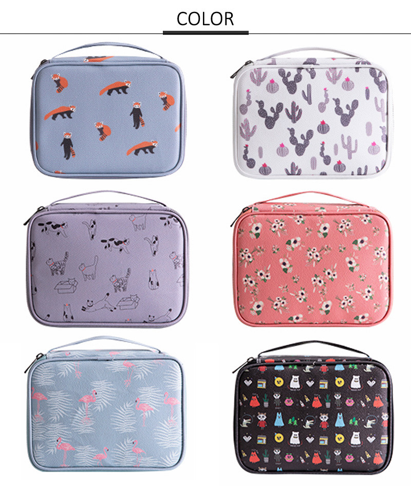 Standard Size Cartoon Printed Toiletry Cosmetic Bag With Handle