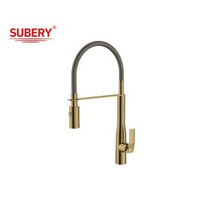 Quality Brushed Golden Brass Kitchen Sink Faucets Single Lever wholesale