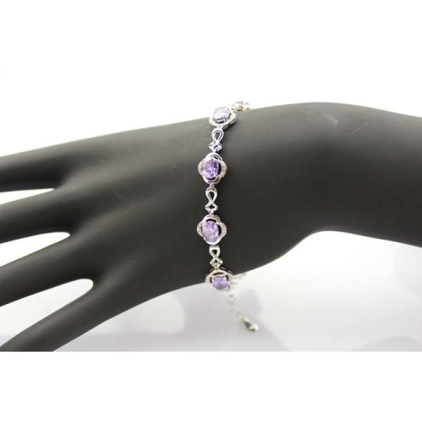 Sterling Silver Link 5x7mm Created Amethyst Cubic Zircon Tennis Bracelet (H08)