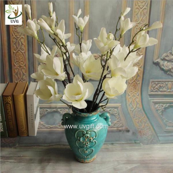 UVG FMA58 Wedding reception ideas real touch PU magnolia flower pink fake flowers for table decoration