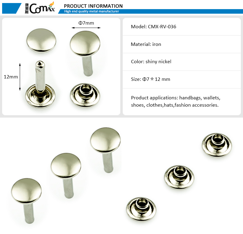 Support 7 Days Sample Order Lead Time Iron Gold Single Cap Metal Rivet for Leather Bag