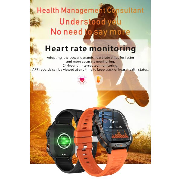 Eraysun QX12 Outdoor Sport Smart Watch with LED Flashlight 1.96" SOS Call 420mAh Sport Modes BO Sleep Tracker Smartwatch Watch