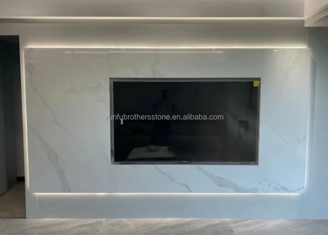 Nano White Crystal Dining Table Top Modern Big Slab Marble Look Porcelain Tile for Steps