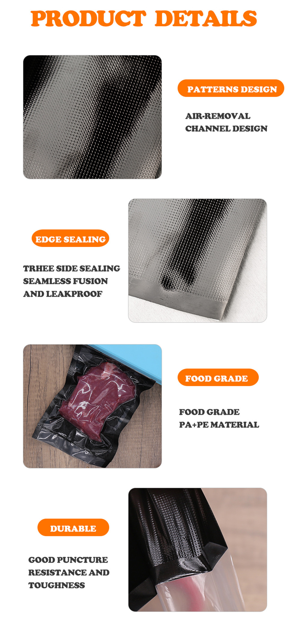BPA Free Sous Vide Plastic Pouch Bags Reusable Leakproof Food Saver