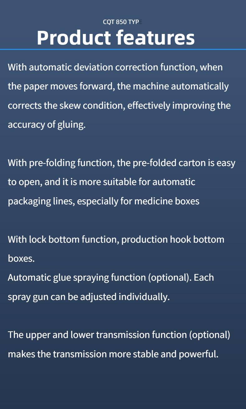 Speed Carton Folding Machine CQT-850 with 14m*1.3m*1.4m Dimensions and 350 m/min Speed