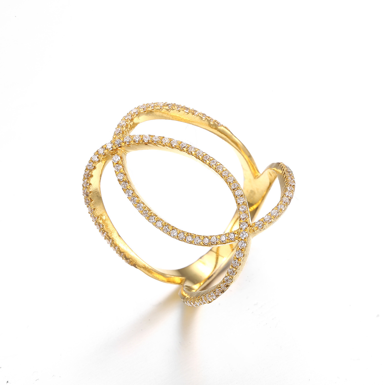 Circle Intersect 925 18K Yellow Plating CZ Rings Yellow Gold Engagement Rings