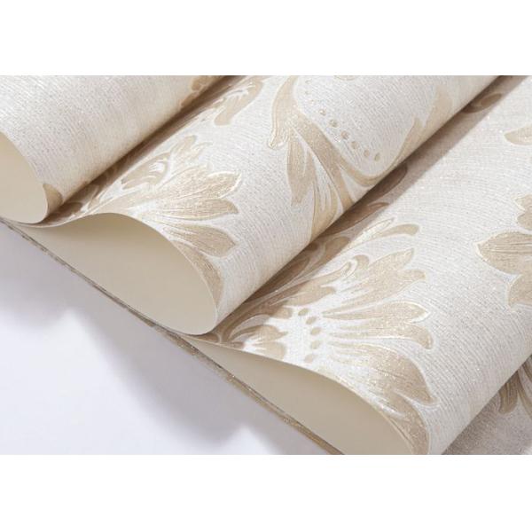 Eco - friendly Embossed Vinyl Wall Coverings , Silver Damask Pattern Wallpaper