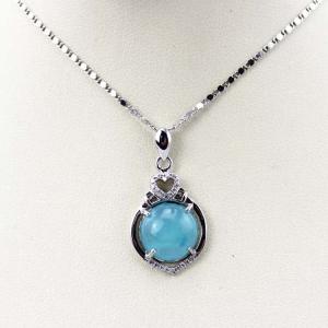 China Women Jewelry 925 Silver  Blue Chalcedony Cubic Zirconia Pendant Necklace (PSJ078) on sale