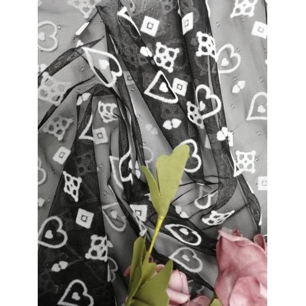 AZO Free Tulle Mesh Printed Lace Fabric Balck Ground White Flocking