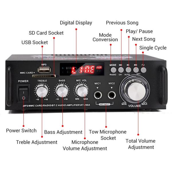 300W Digital HIFI Audio Stereo Power Amplifier with LCD Display and Bluetooth