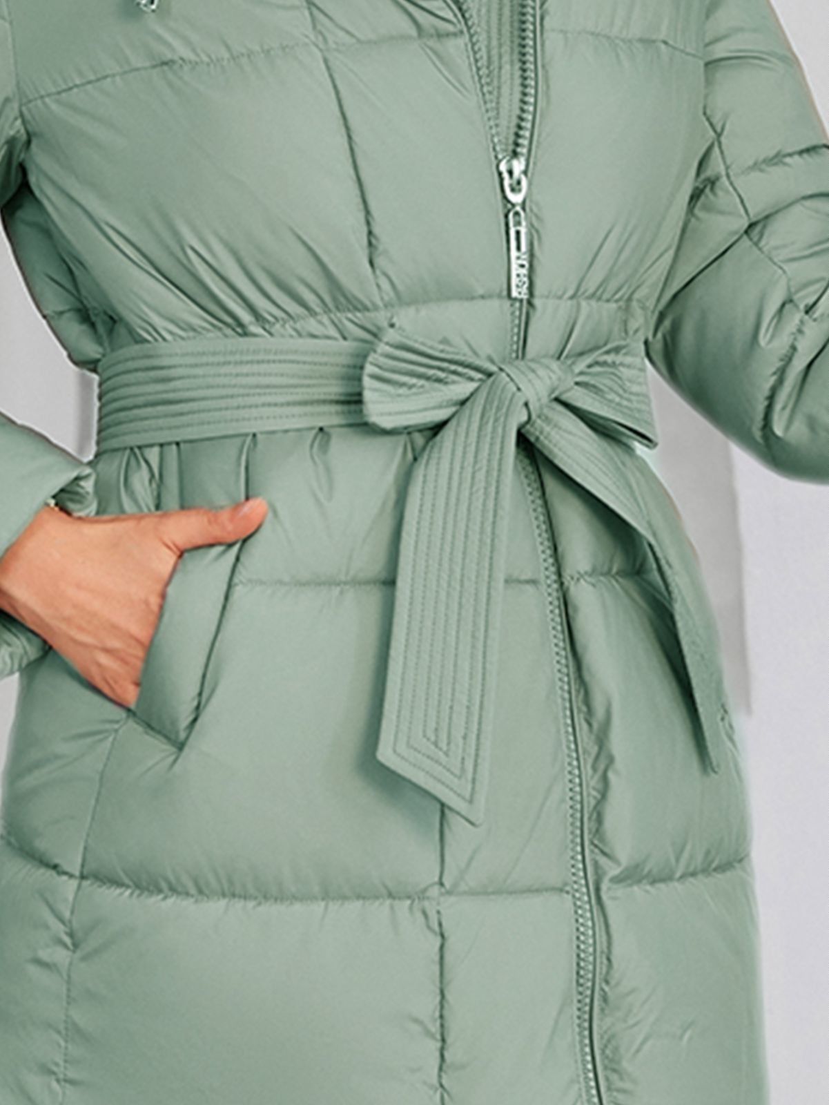 Bio Fluff Woman Coat Hooded Thickened Long Cotton Coat with Slanted Placket and Pleats Available in Multiple Size Options