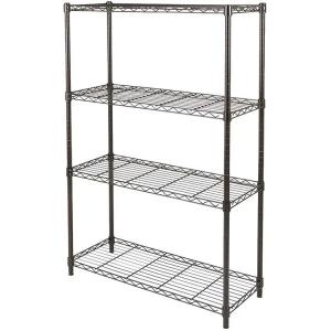 China Adjustable Heavy Duty Storage Shelving Black Steel Organizer Wire Rack 4 Shelf on sale