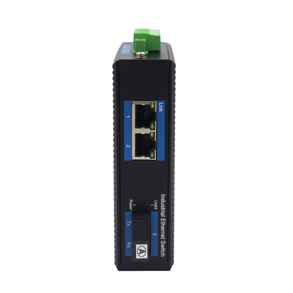 2 RJ45 Simplex SM 1310nm / 1550nm 20km SC Fiber Media Converter Unmanaged Industrial Switch