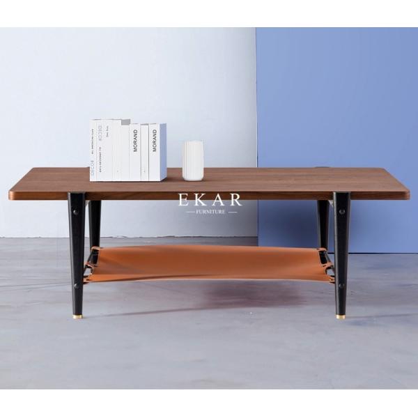 Rectangle Solid Wood Leather Modern Italian Coffee Table