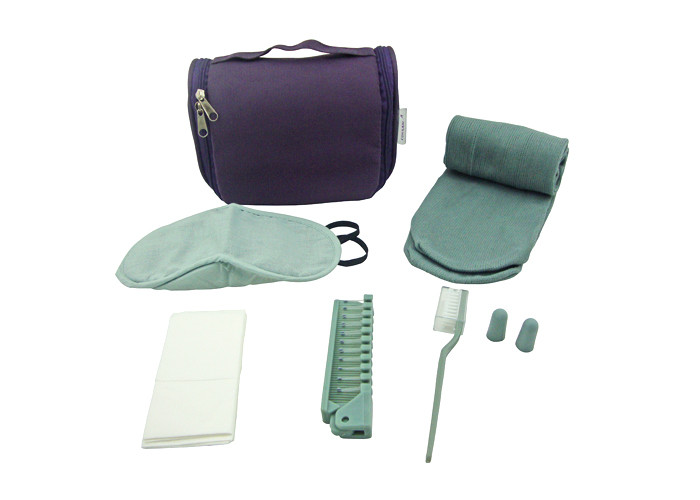 Travel Amenity Kits With Purple Oxford Cloth Cosmetic Bag For Air Flight