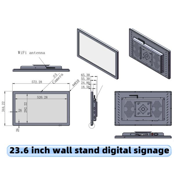 23.6 Inch Android-Based Digital Signage Advertising for Shopping Mall Agency Wall Mounted Cloud Content Management Animation