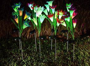 China Solar LED 4 heads lily flower lights Lawn Lamp Outdoor Colorful Lamp can be customized on sale