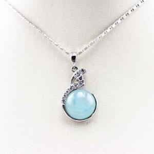 China 925 Sterling Silver Round Blue Chalcedony Cubic Zircon Pendant Necklace 18 Inches(PSJ0214) on sale