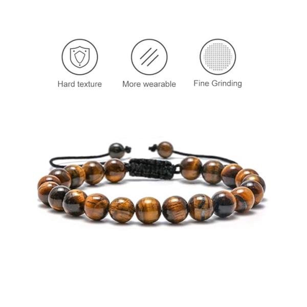 Custom Hand Made Stainless Steel Bracelets Couple Gift Mens Tiger Eye Stone Beaded Bracelet